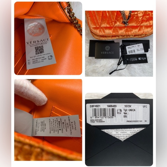 NWT Versace Virtus quilted orange velvet shoulder bag - Picture 10 of 11